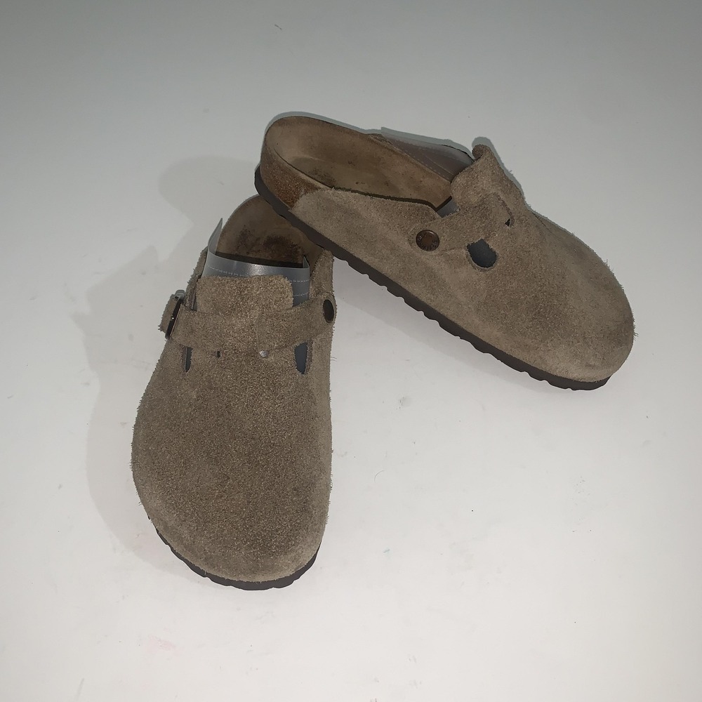 Birkenstock Boston Clog Shoes Womens Size 5 Beige Suede Soft Footbed Comfort